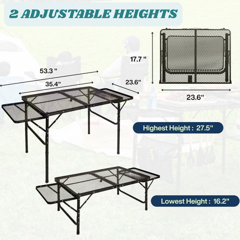 DAFRUM folding table showing paper towel holder for quick cleanups.