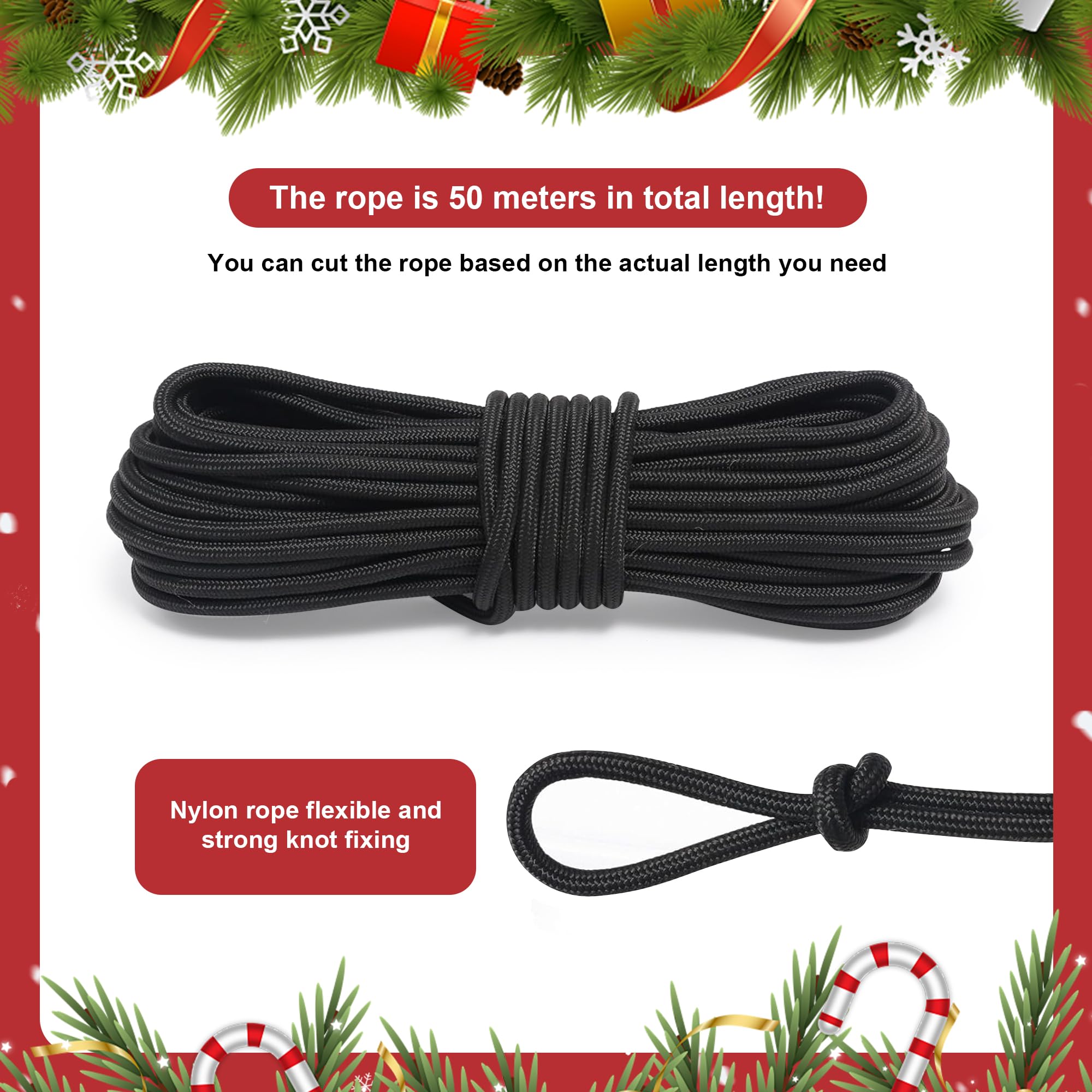 DAHAKII 50m rope included for secure tethering of inflatables and tents.