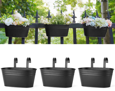 Dahey 10.5-inch metal hanging planter on balcony rail for compact gardening.