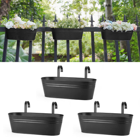 Dahey 3-pcs metal hanging pots mounted on a railing for balcony gardening