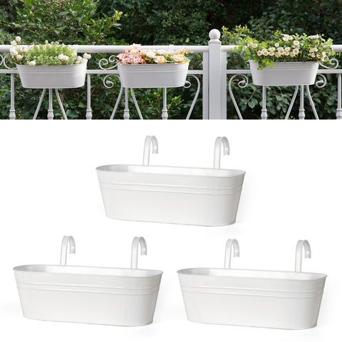Dahey three-piece metal hanging pots on a railing for space-saving gardening
