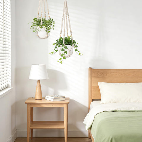 Dahey 35-inch macrame length hanger shown with a stylish plant pot.