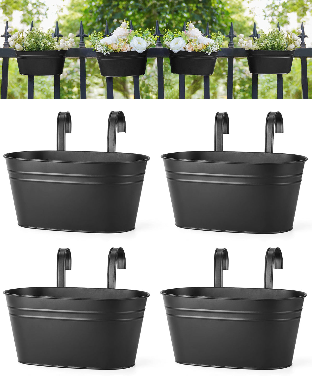Dahey balcony rail hanging planter shown on a railing for easy herb display
