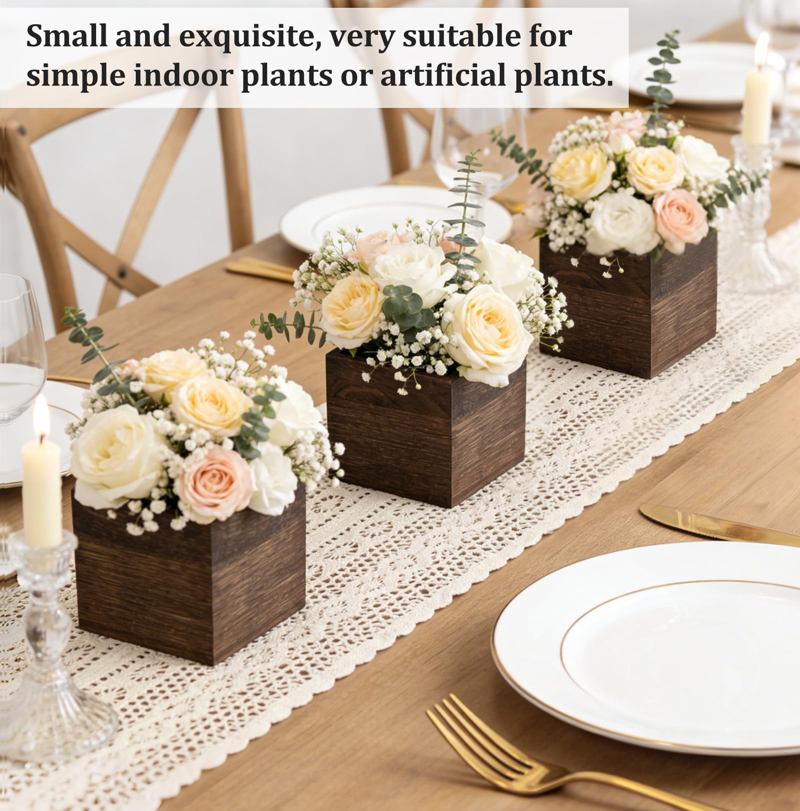Dahey triple-pack wooden planters enhance greenery display at home.