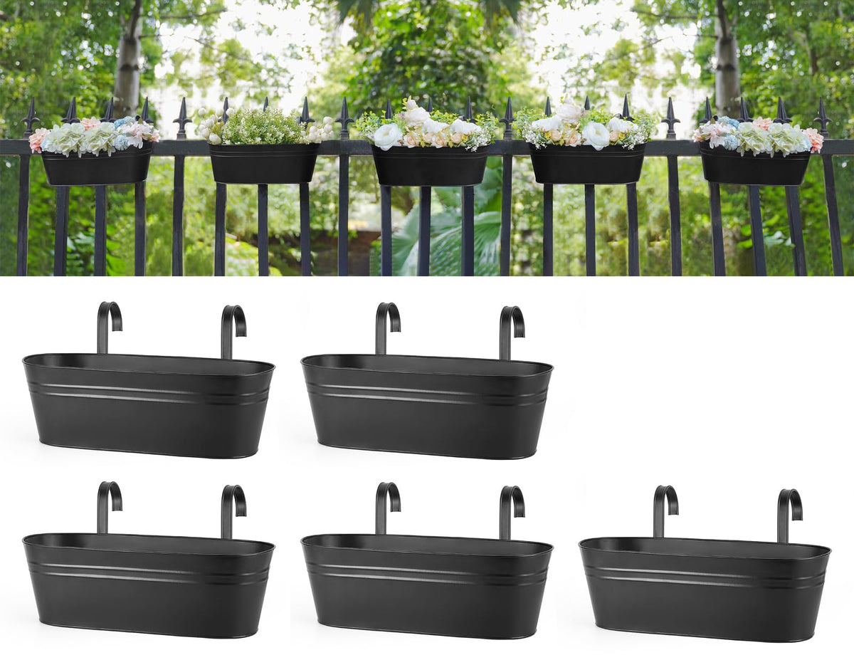 Dahey hanging flower pots on a balcony rail for vibrant container gardening