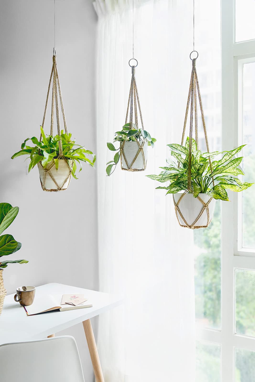 Dahey macrame plant hanger 29-inch, easy setup for flexible wall corner styling