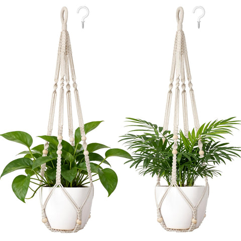 Dahey macrame plant hanger set in ivory for elegant indoor plant display.