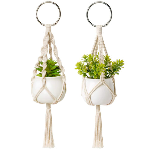 Dahey mini macrame car hanger front view adds cozy boho style to your car interior.