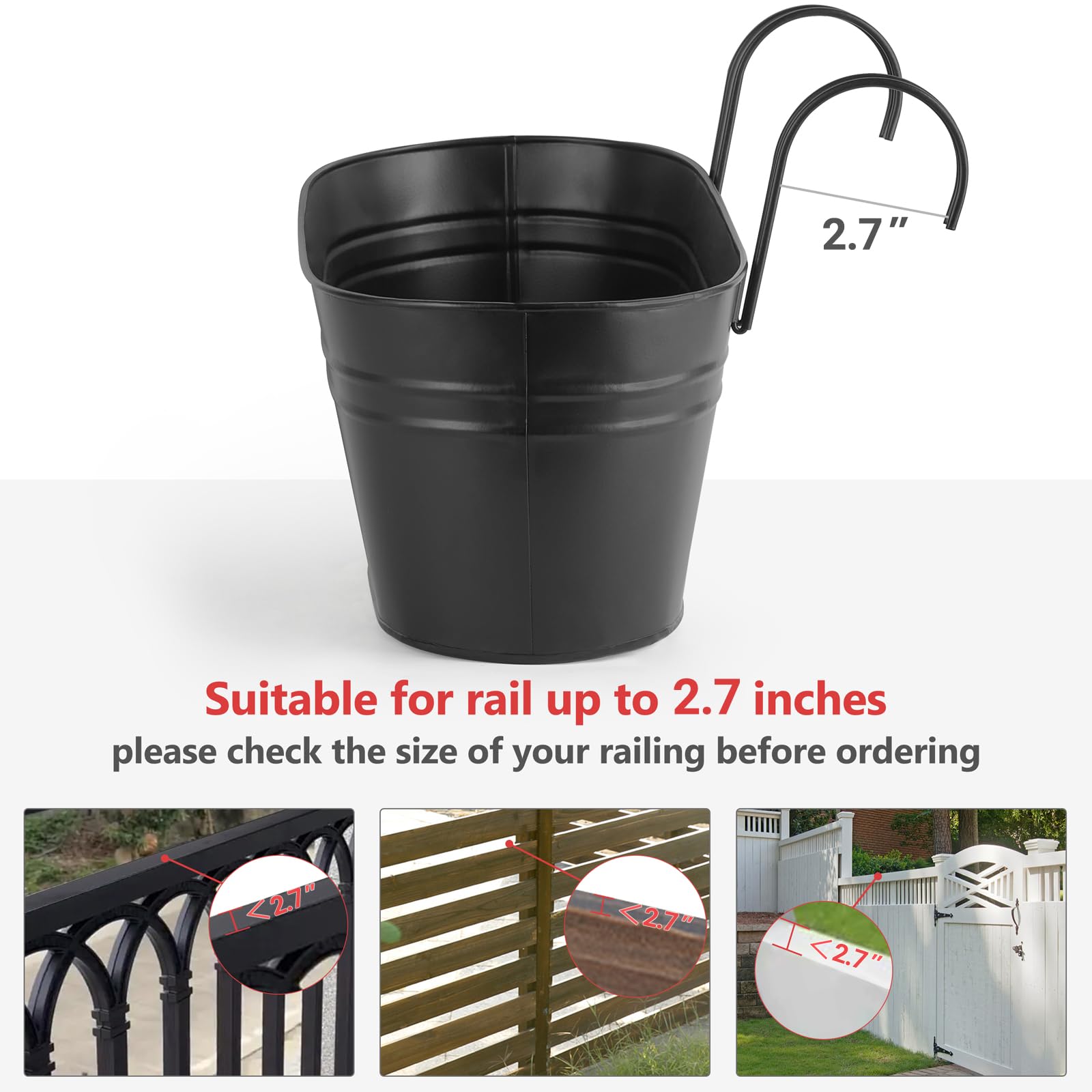 Dahey rail-compatible hanging planter fits rails up to 2.7 inches