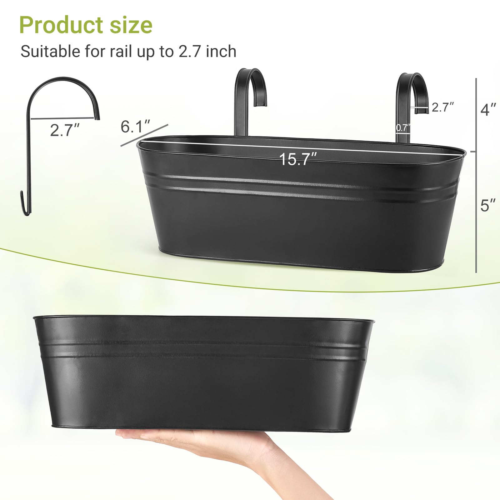 Dahey rectangle outdoor planter for railing adds space-efficient herb and flower growing.