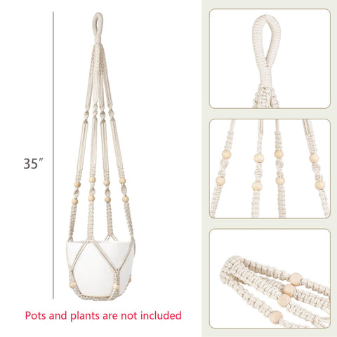 Dahey macrame hanger with wood bead accents emphasizing natural details.