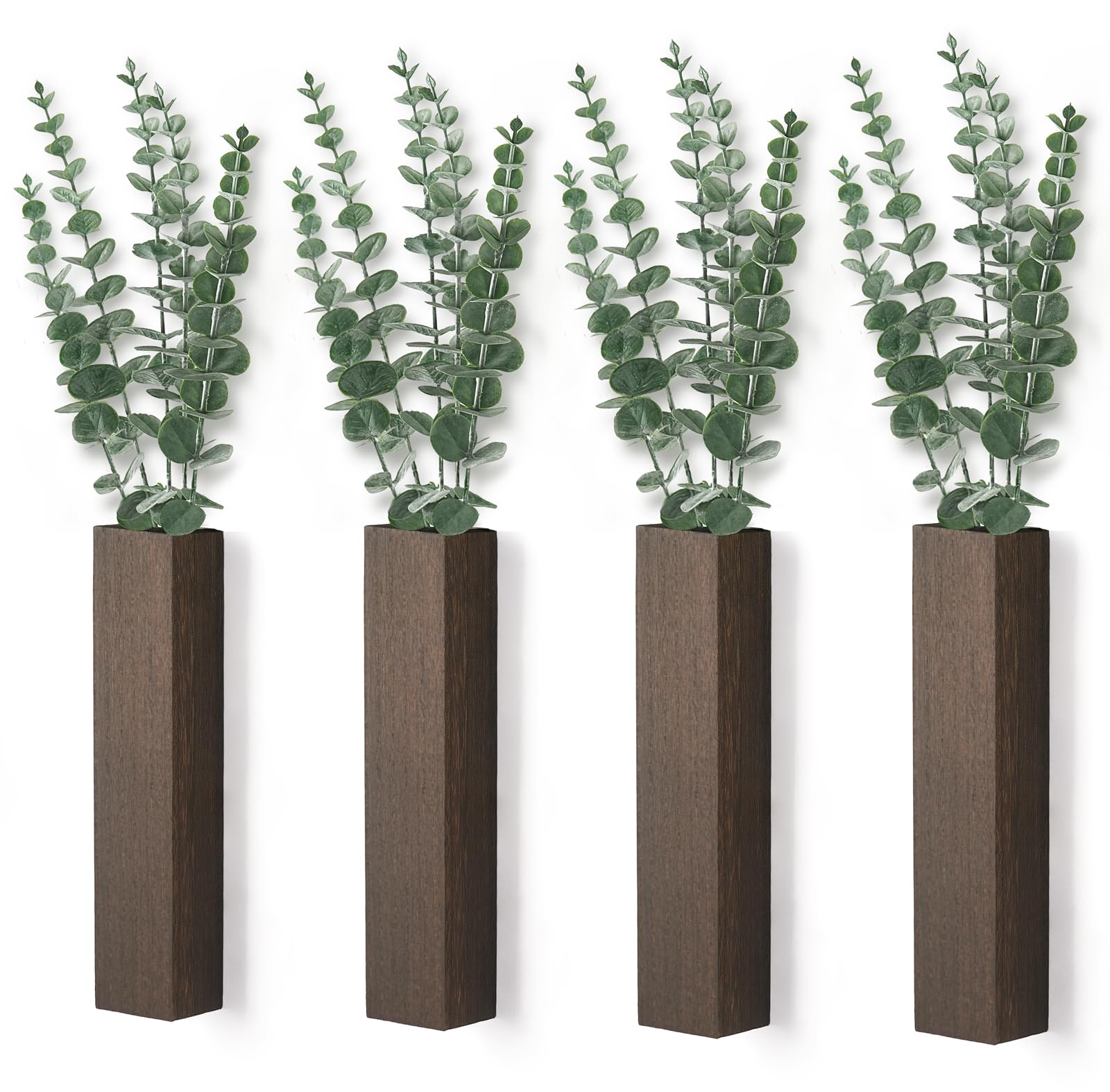 Dahey wood wall planter 4-pack with lifelike eucalyptus for vertical decor