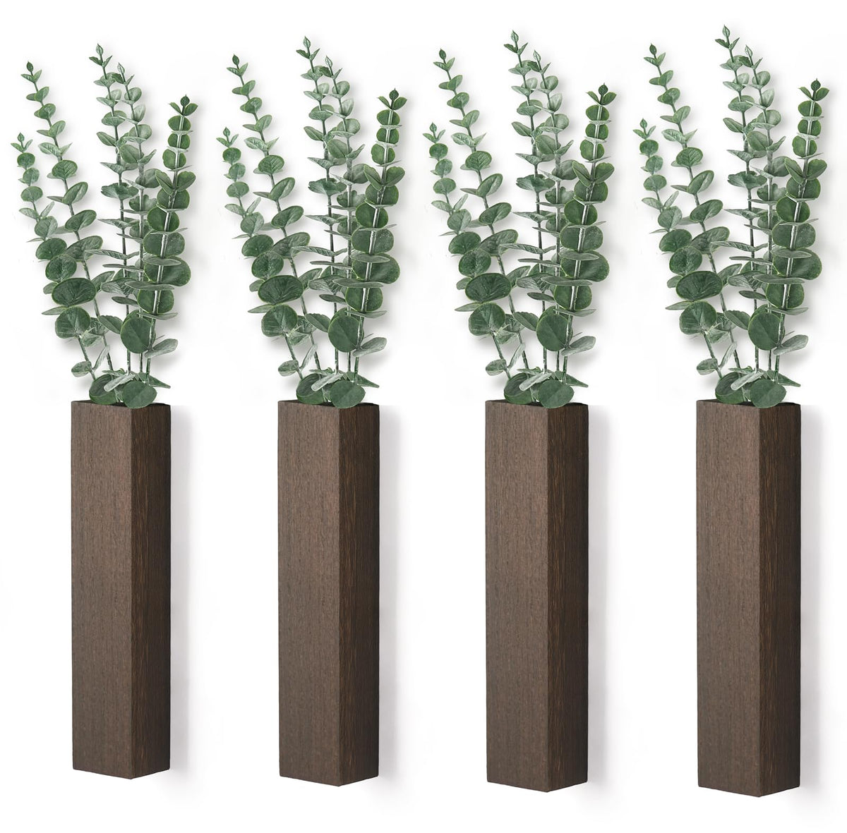 Dahey wood wall planter 4-pack with lifelike eucalyptus for vertical decor