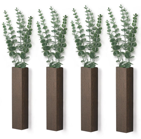 Dahey wood wall planter 4-pack with lifelike eucalyptus for vertical decor