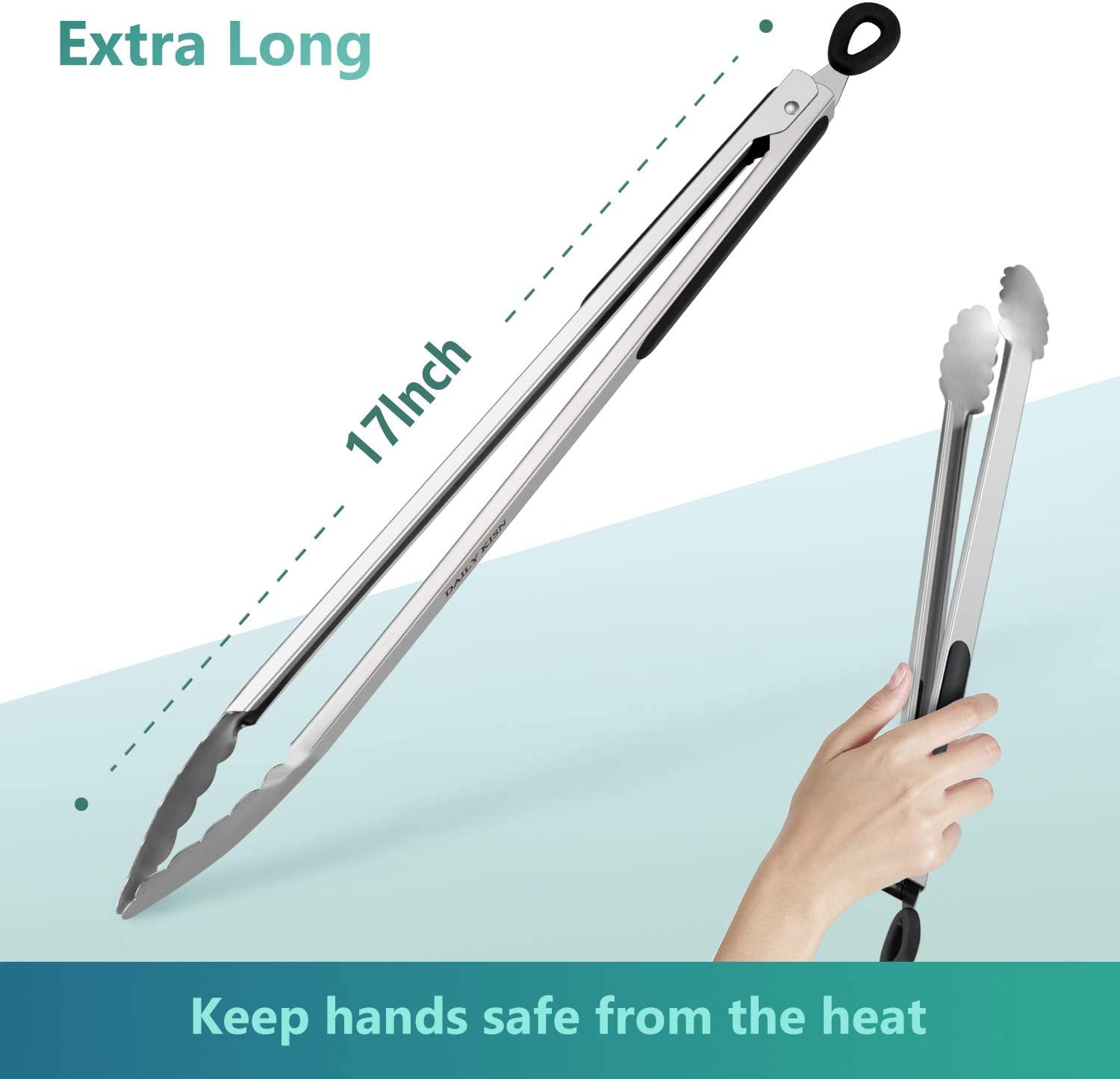 Daily Kisn 17 inch grill tongs with anti slip grip for secure handling
