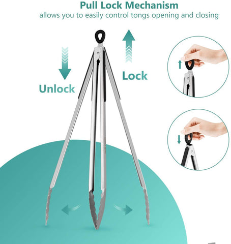 Daily Kisn 17 inch grill tongs featuring locking mechanism for controlled use