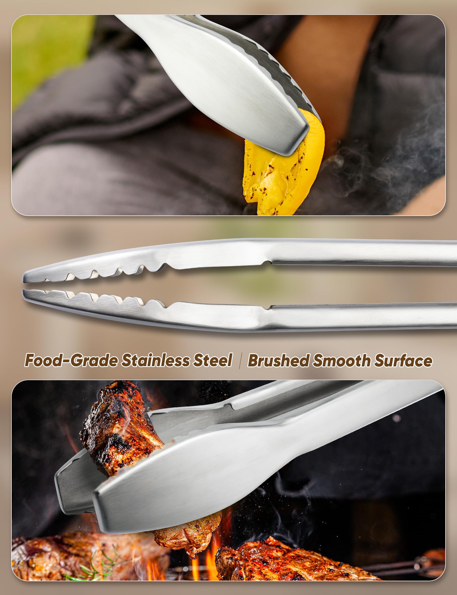 Daily Kisn heat-resistant stainless steel tongs designed for high-temperature grilling.