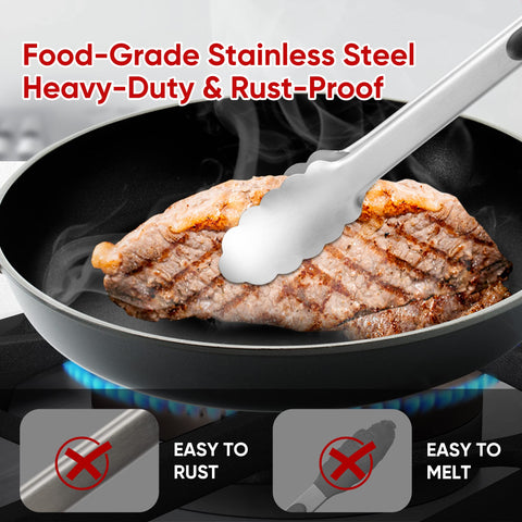Daily Kisn 9-inch stainless steel tongs versatile for cooking and grilling