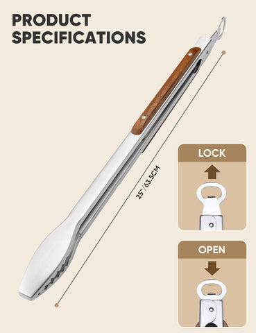 Daily Kisn wooden-handle tongs provide an easy grip and sturdy performance.