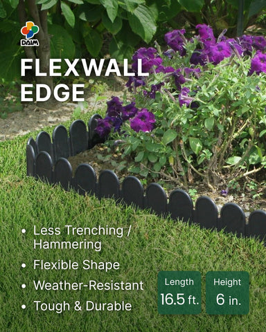 DAIM FlexWall Edge weed-block border helps keep soil contained and weeds at bay.