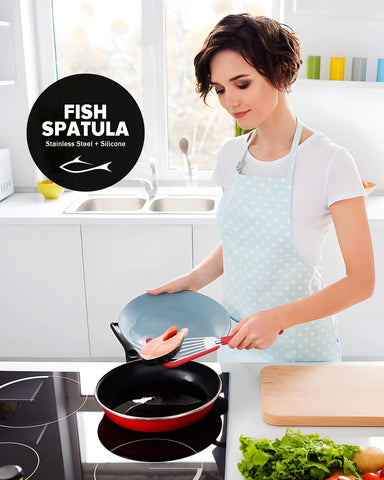 DaiRen Kitchen 500°F heat tolerance protects cookware while flipping hot items