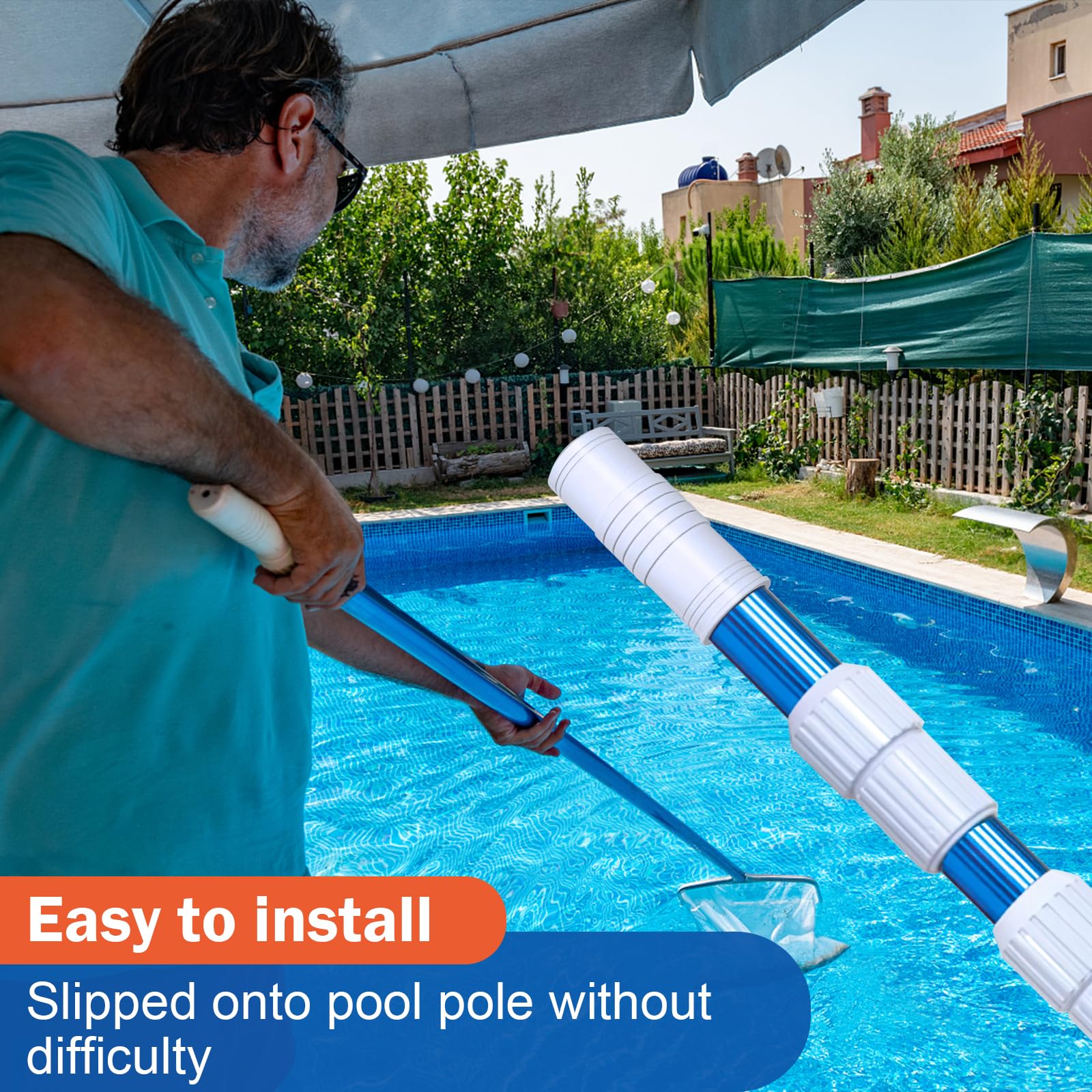 Dairrr Fuuu grip with padded end on a pool pole to ease long cleaning tasks