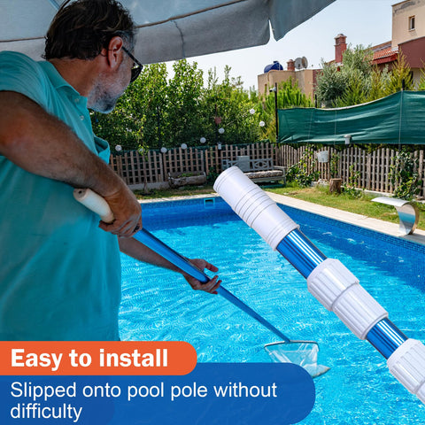 Dairrr Fuuu grip with padded end on a pool pole to ease long cleaning tasks