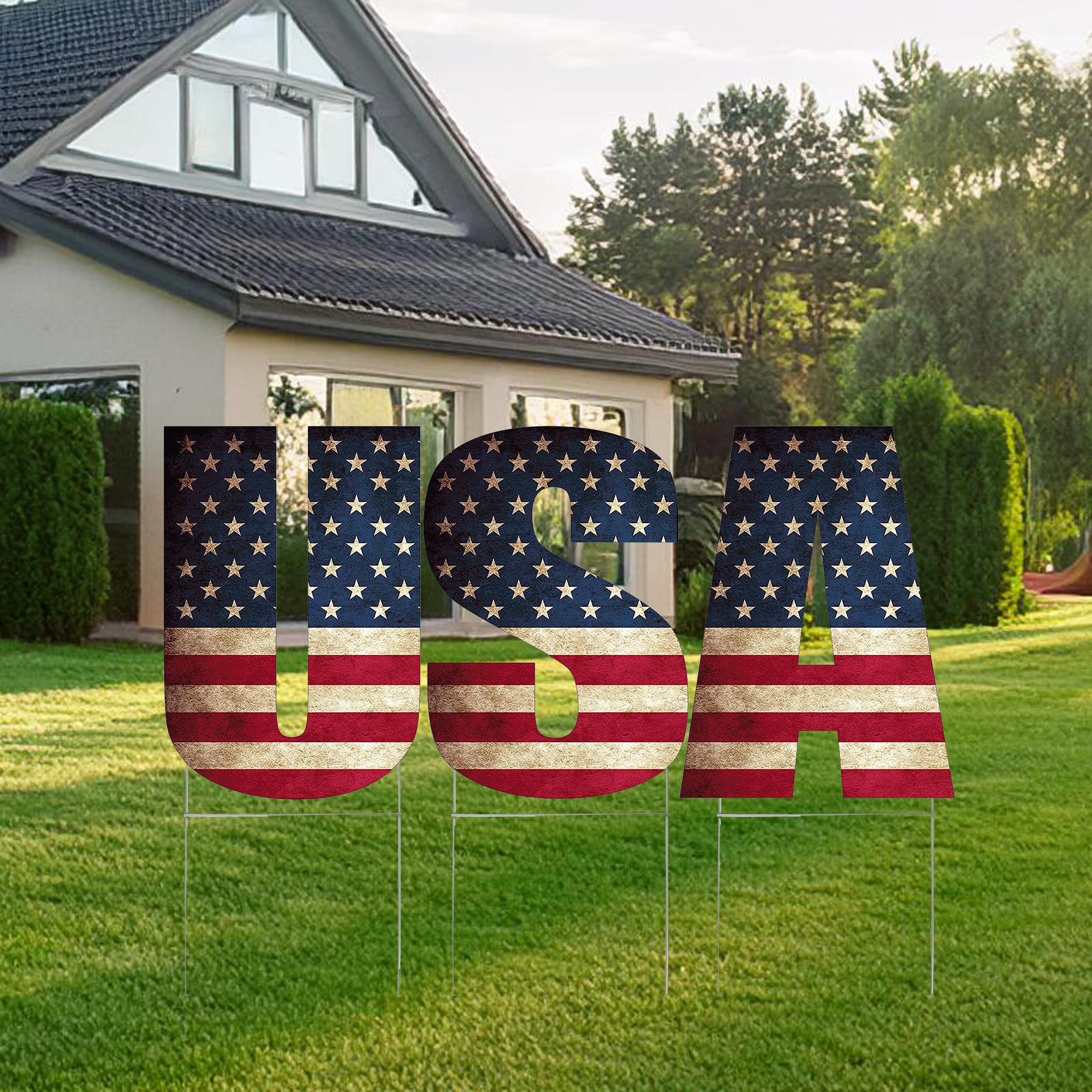 DAJDC patriotic lawn art with stakes for sidewalks and lawns