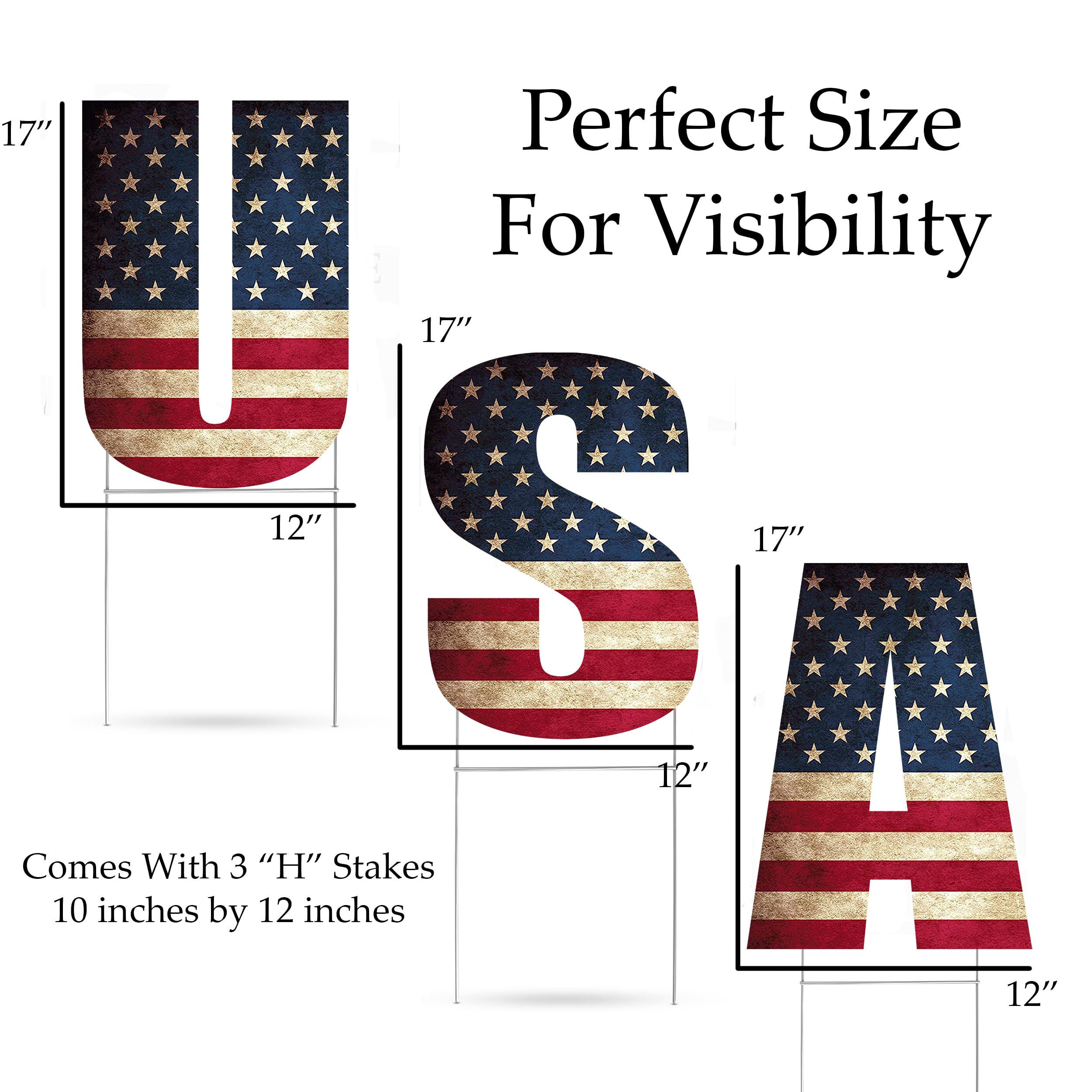 DAJDC Patriotic yard decor flag sign with stakes for lawn display