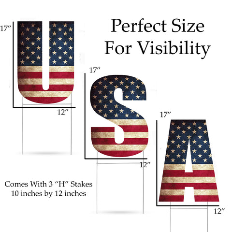 DAJDC Patriotic yard decor flag sign with stakes for lawn display