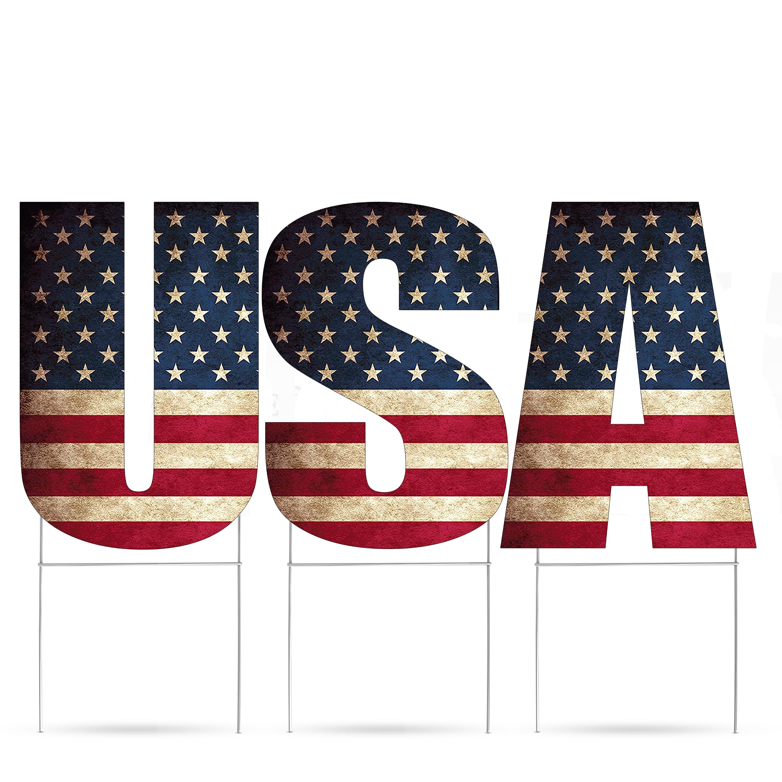 DAJDC Rustic USA flag yard sign 51x12 inches for outdoor patriotic display