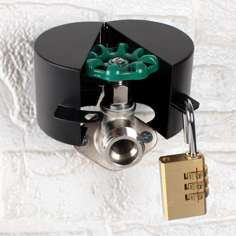 Dakekou outdoor faucet lock installed on a garden hose bib setup
