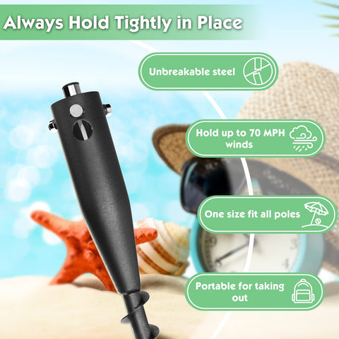 DAKEPOLE umbrella anchor fits 1–2 inch poles with adjustable bolts.