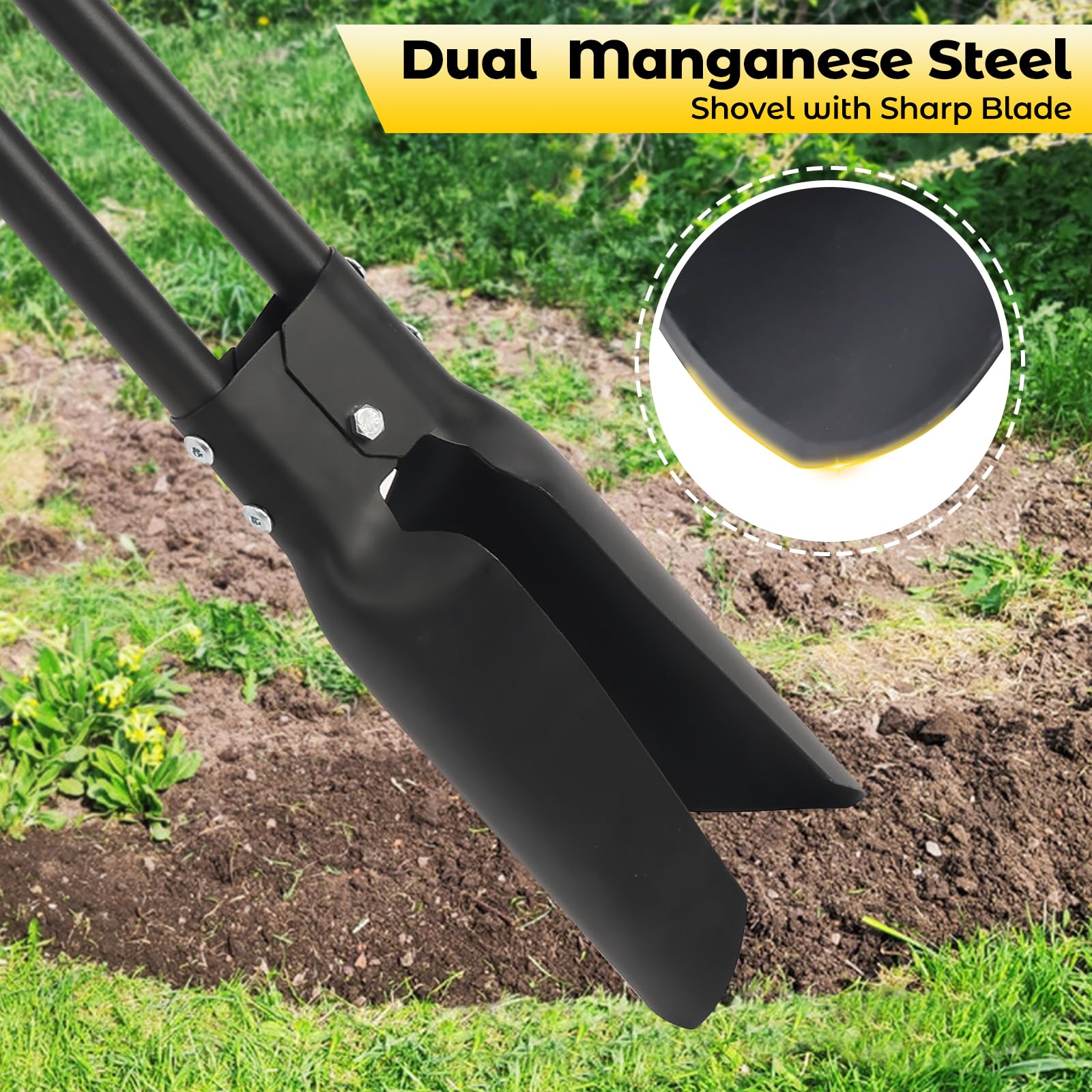 DAKEPOLE dual sharp blades cut roots and weeds cleanly for quicker bed prep.