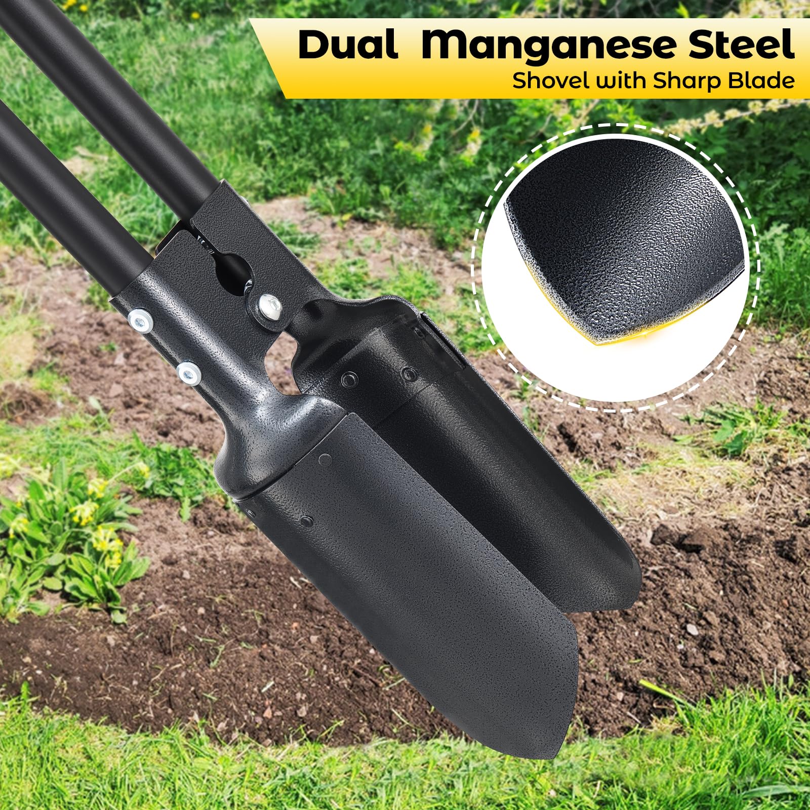 DAKEPOLE dual sharp blades ready to cut through roots and soil