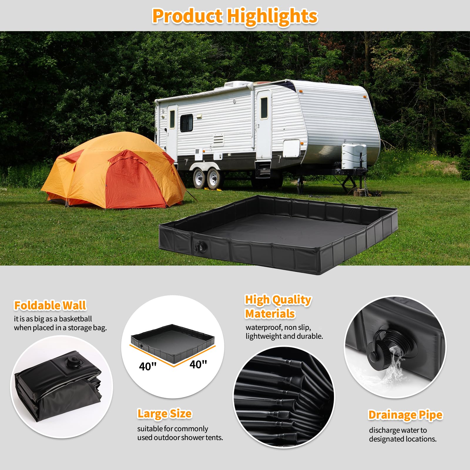 Dakewang portable shower floor folded for easy travel storage