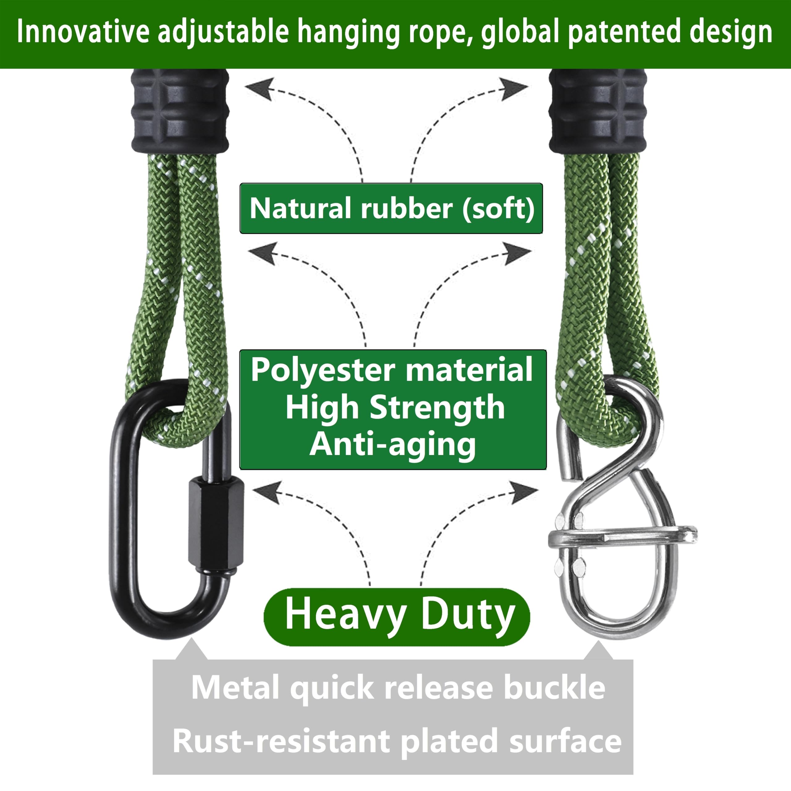 Dakzhou adjustable suspension strap green showing length customization