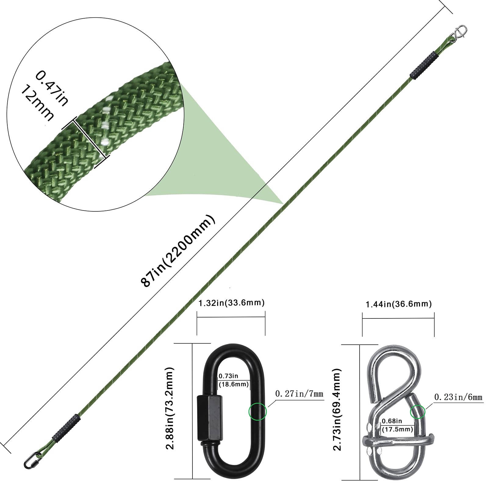 Dakzhou easy-installation rope set green pictured wrapped around a branch