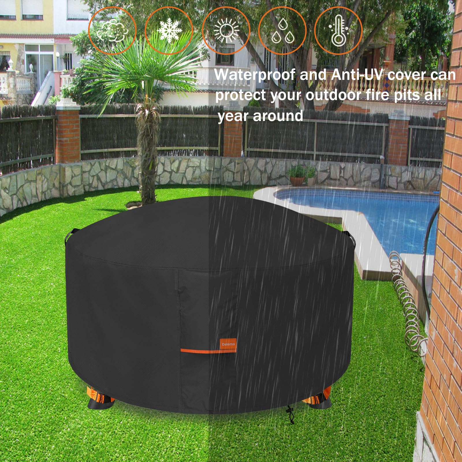 Dalema Fire Pit Cover provides UV protection to slow fading.