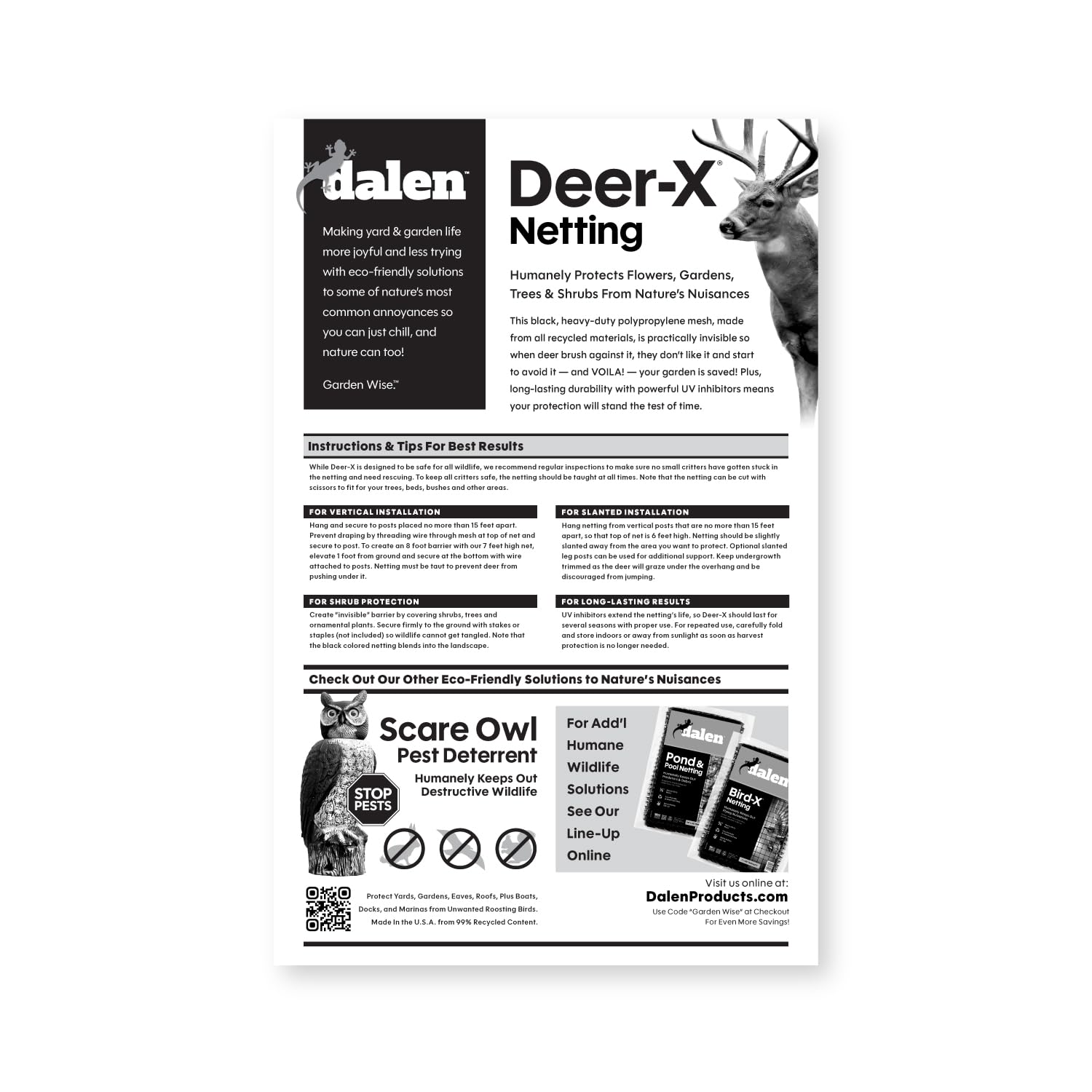 Close-up of Dalen Deer-X 3/4-inch mesh with UV inhibitors for durability.