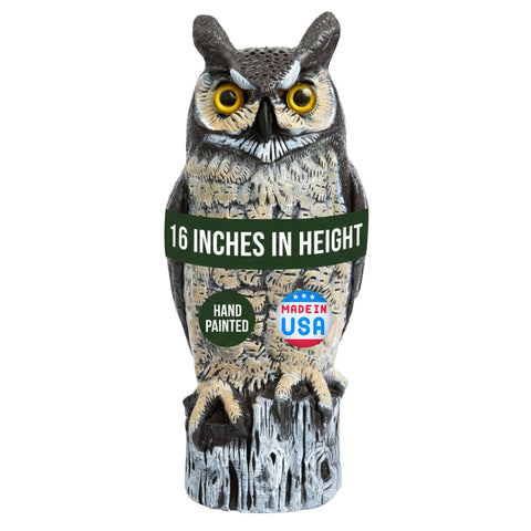 Dalen large fake owl decoy, 16-inch lifelike pose deters garden birds.