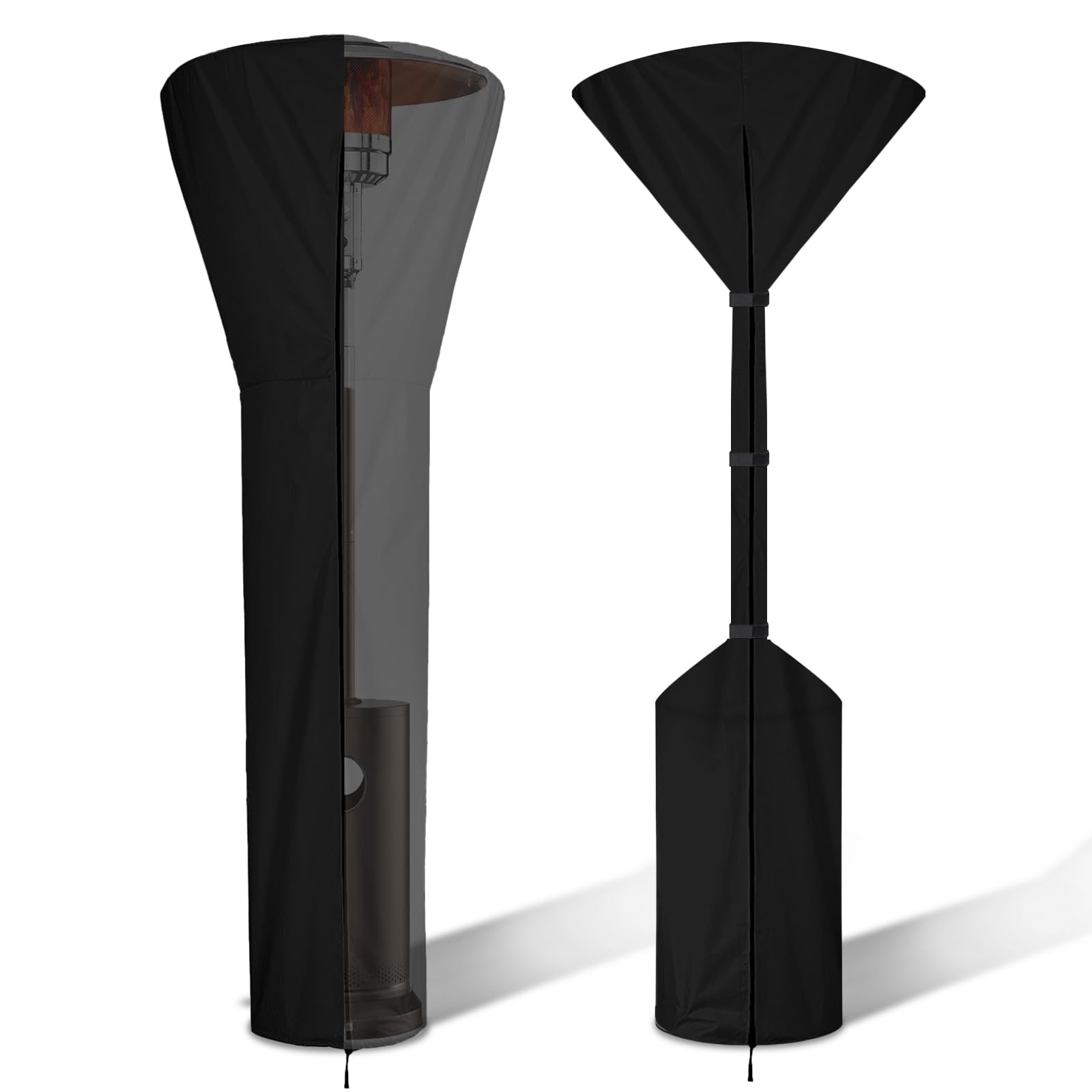 Dalianlc patio heater cover with adjustable rope buckle for wind-stable fit.