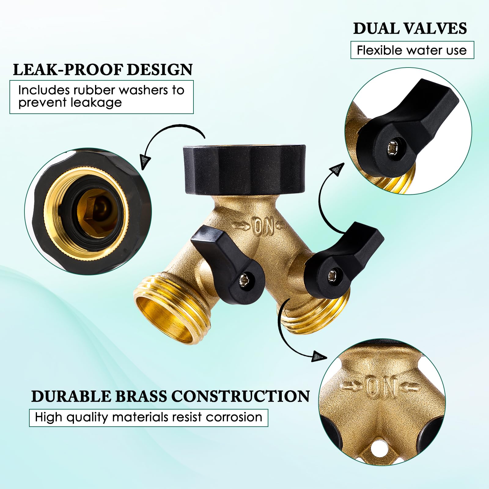 Dalmbox brass splitter close-up showing rubber washers to prevent leaks