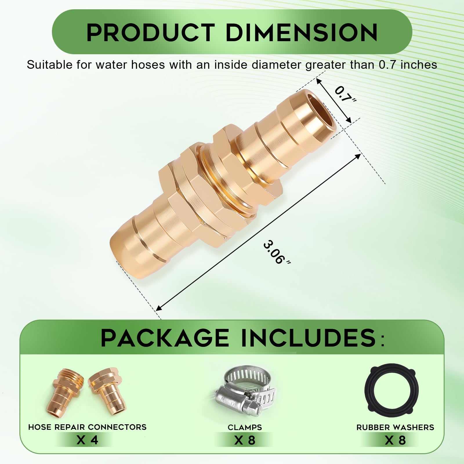 Stainless clamps provide rust resistance and secure seals.