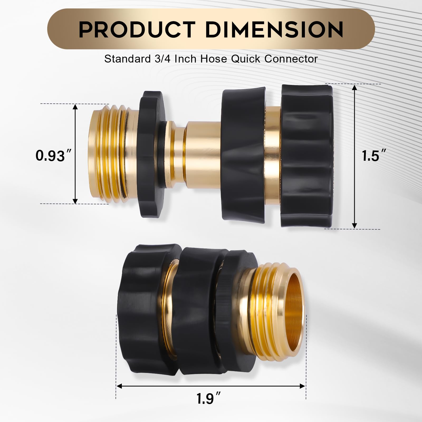 Standard 3/4-inch fittings compatible with most hoses and sprayers.