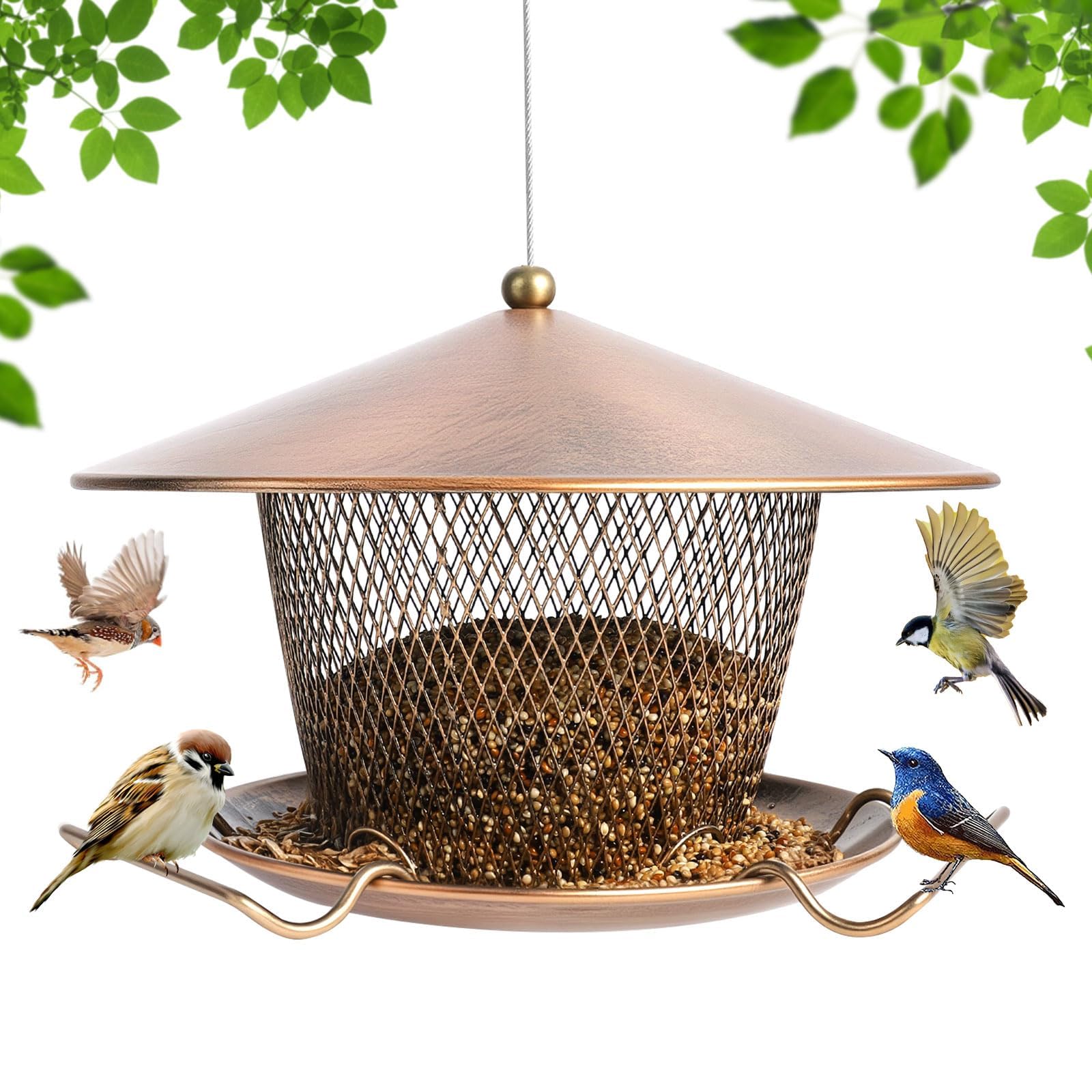 DALOHOMI metal bird feeder outdoor roof protects birds from rain