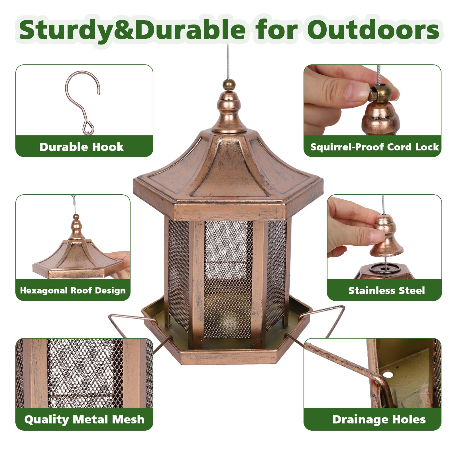 DALOHOMI squirrel-proof bird feeder with 3 lb capacity deters rodents while birds feed