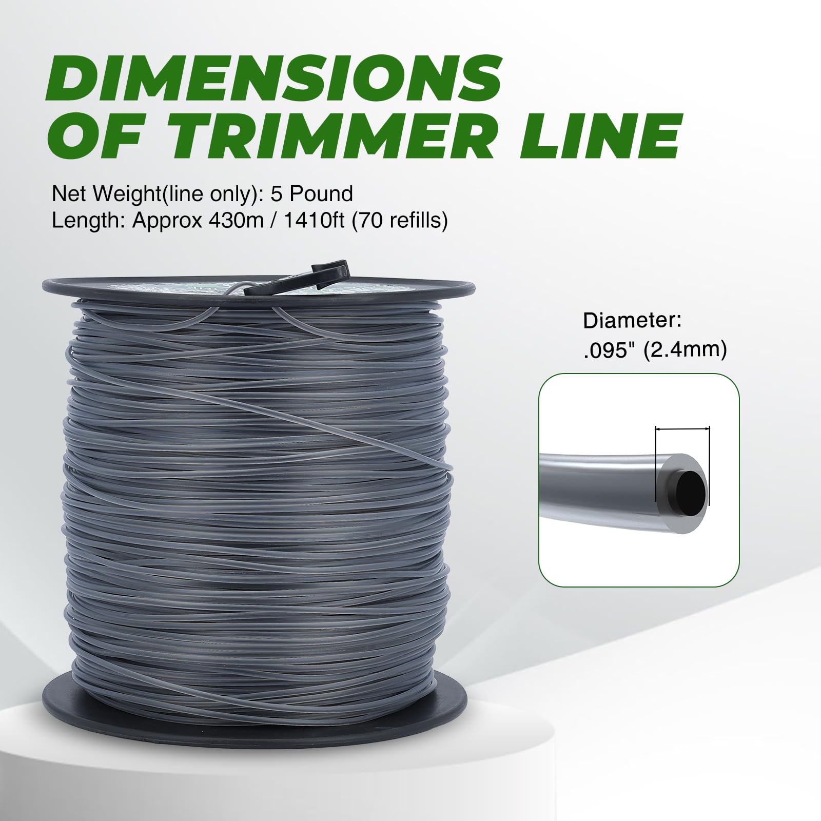 Dalom round trimmer line 0.095 inch on spool ready for use