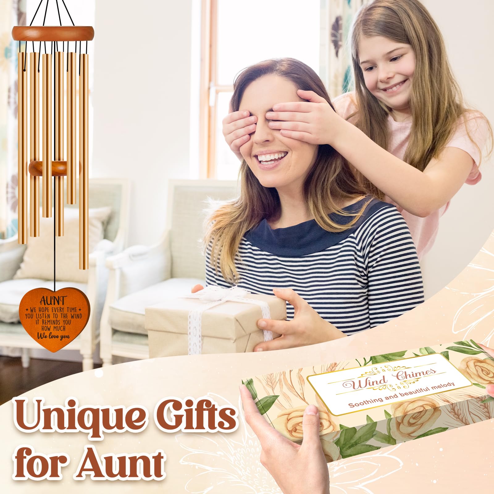 Damaigiift Aunt Wind Chime on patio, tranquil outdoor music
