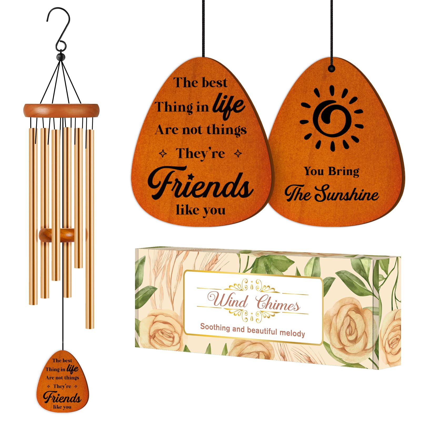 Damaigiift friendship wind chime showing six golden tubes for lasting friendship